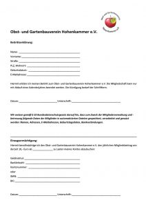Beitrittserklärung Obst- und Gartenbauverein Hohenkammer e.V.